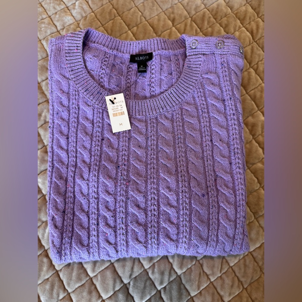 Talbots Women’s Medium Lavender Cable Knit Sweater NWT Cottagecore Cozy Chic - Picture 11 of 11